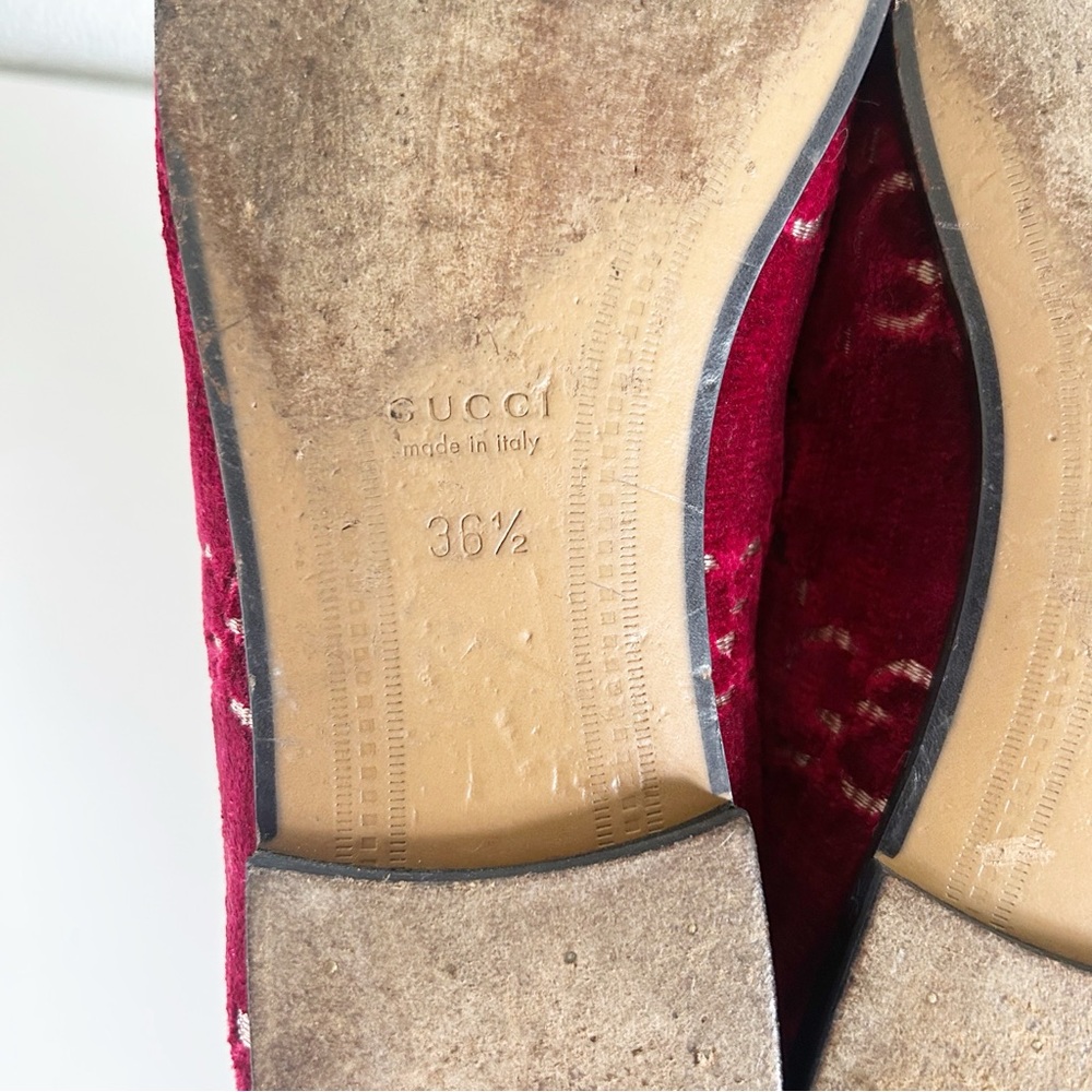 Gucci Jordaan Horsebit Loafers Red GG Velvet EU 36.5 US 6.5 - Picture 15 of 16